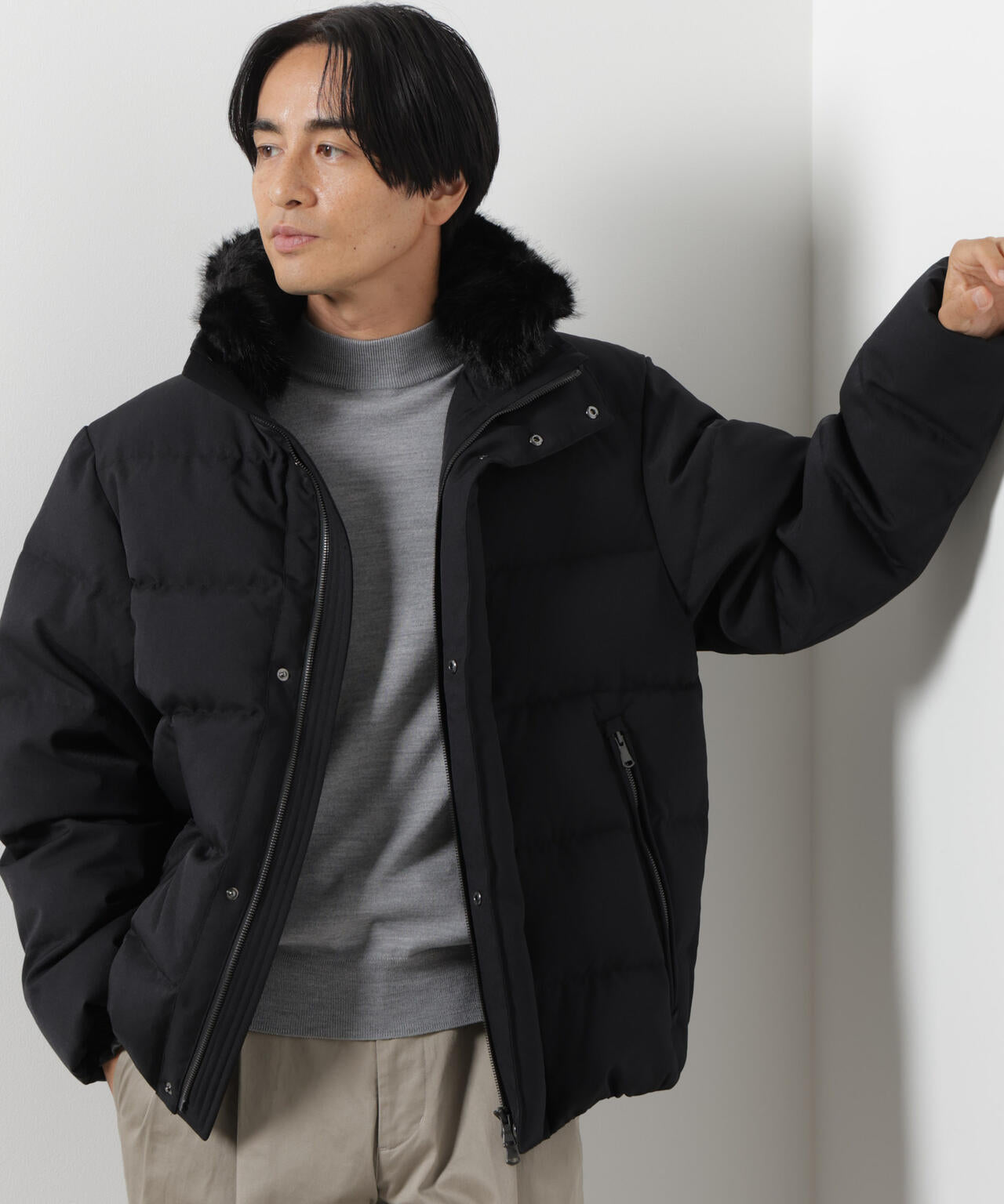 「西川ダウン(R)」サージフェイクファーカラーショートダウン 6686214205