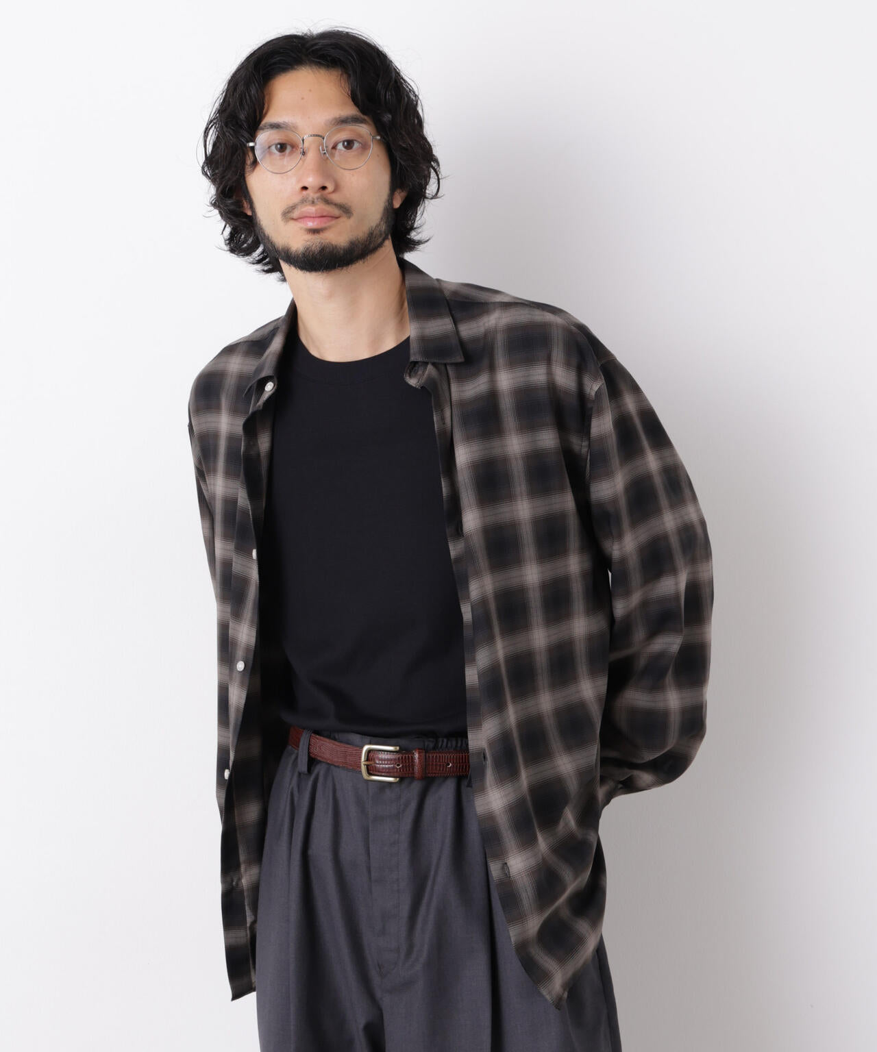 「OtoNANO」LIM-BRESS クリアチェックワイドシャツ 長袖 6686220208