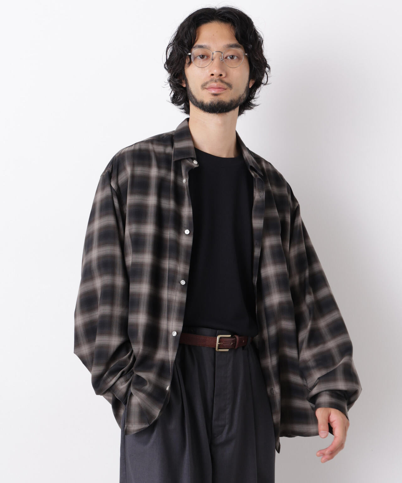 「OtoNANO」LIM-BRESS クリアチェックワイドシャツ 長袖 6686220208