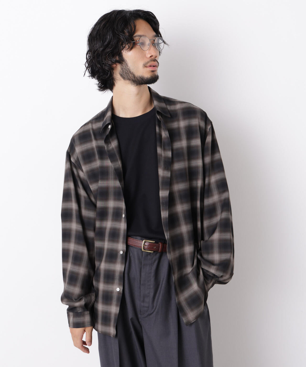 「OtoNANO」LIM-BRESS クリアチェックワイドシャツ 長袖 6686220208
