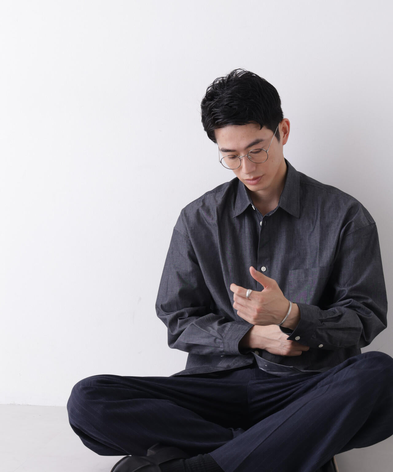 「James Fabric」 ボクシークロップドシャツブルゾン 6686220210