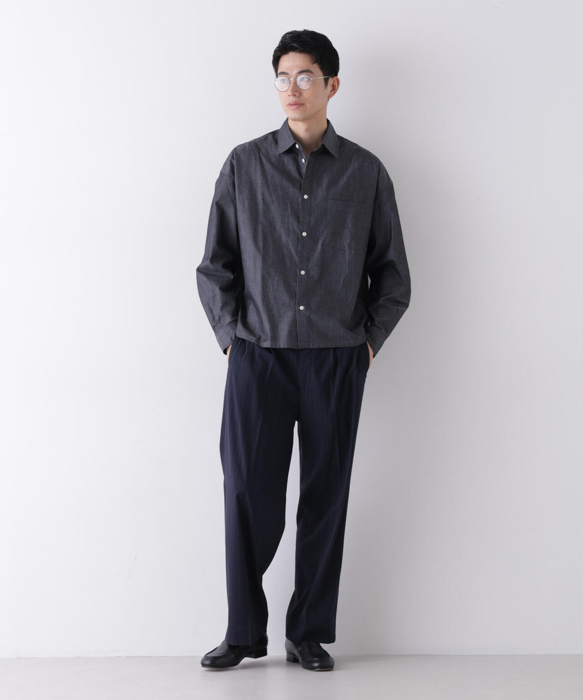 「James Fabric」 ボクシークロップドシャツブルゾン 6686220210