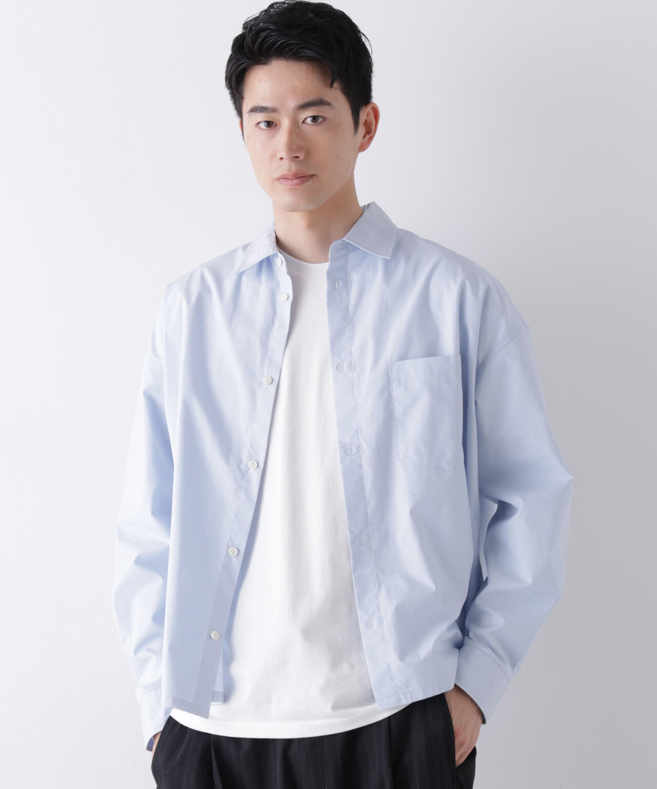 「James Fabric」 ボクシークロップドシャツブルゾン 6686220210