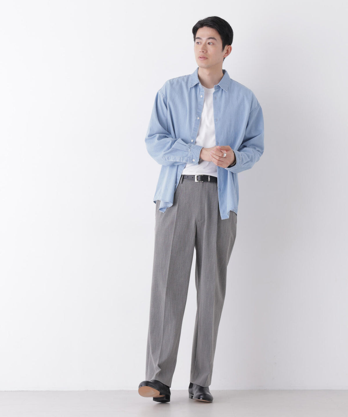 「OtoNANO」大人のワイドシャツ デニムシャツ 長袖 6686220215