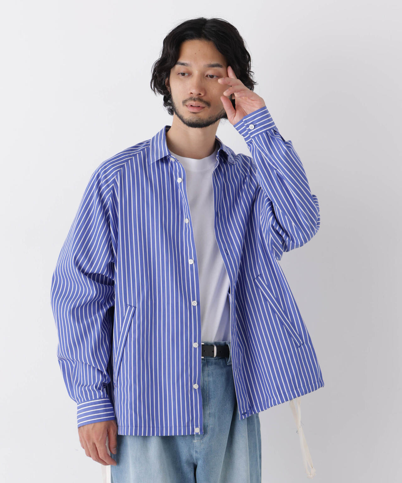 「OtoNANO」2WAYコーチシャツ スーピマコットンタイプライター/ストライプ 6686220226