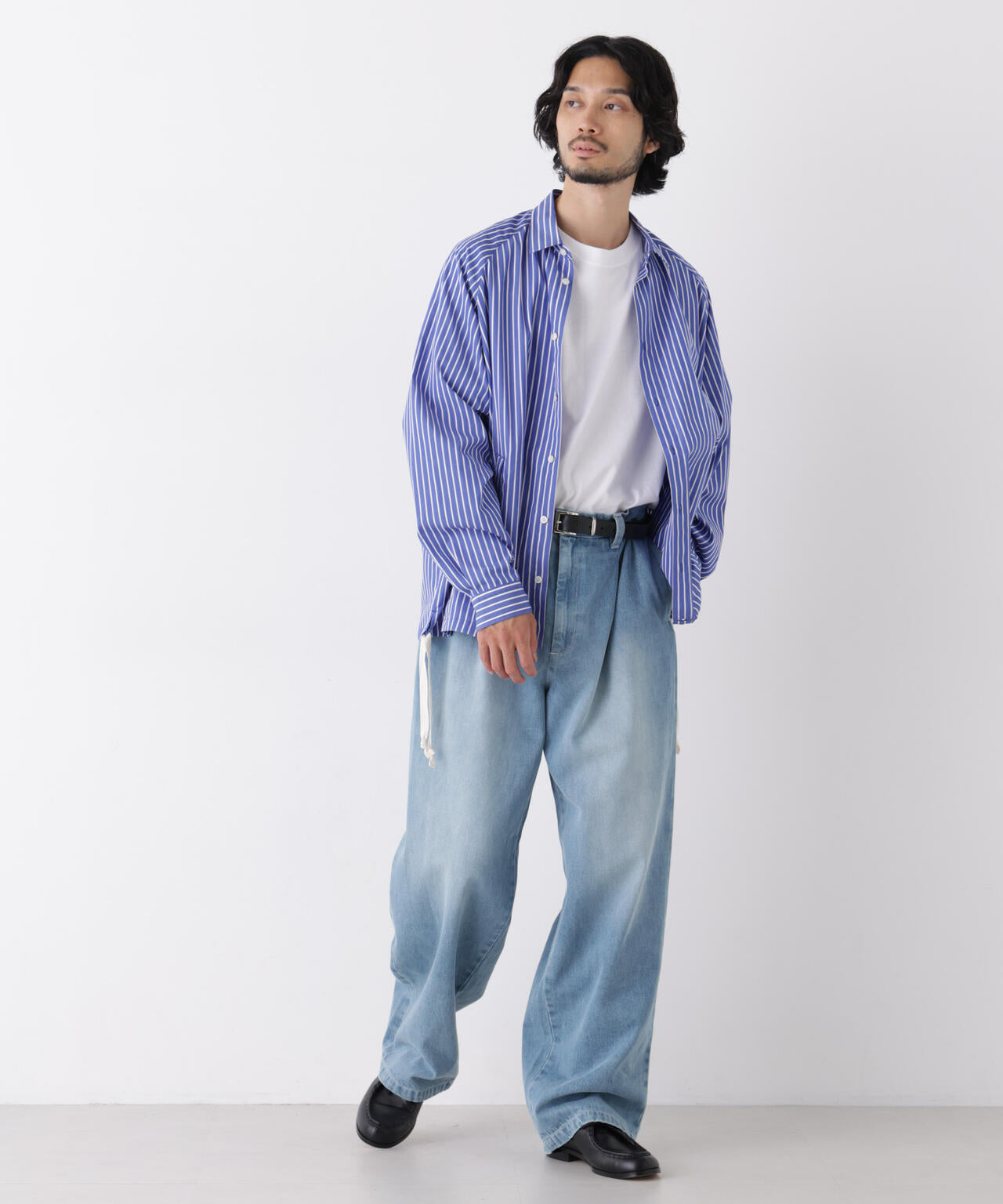 「OtoNANO」2WAYコーチシャツ スーピマコットンタイプライター/ストライプ 6686220226
