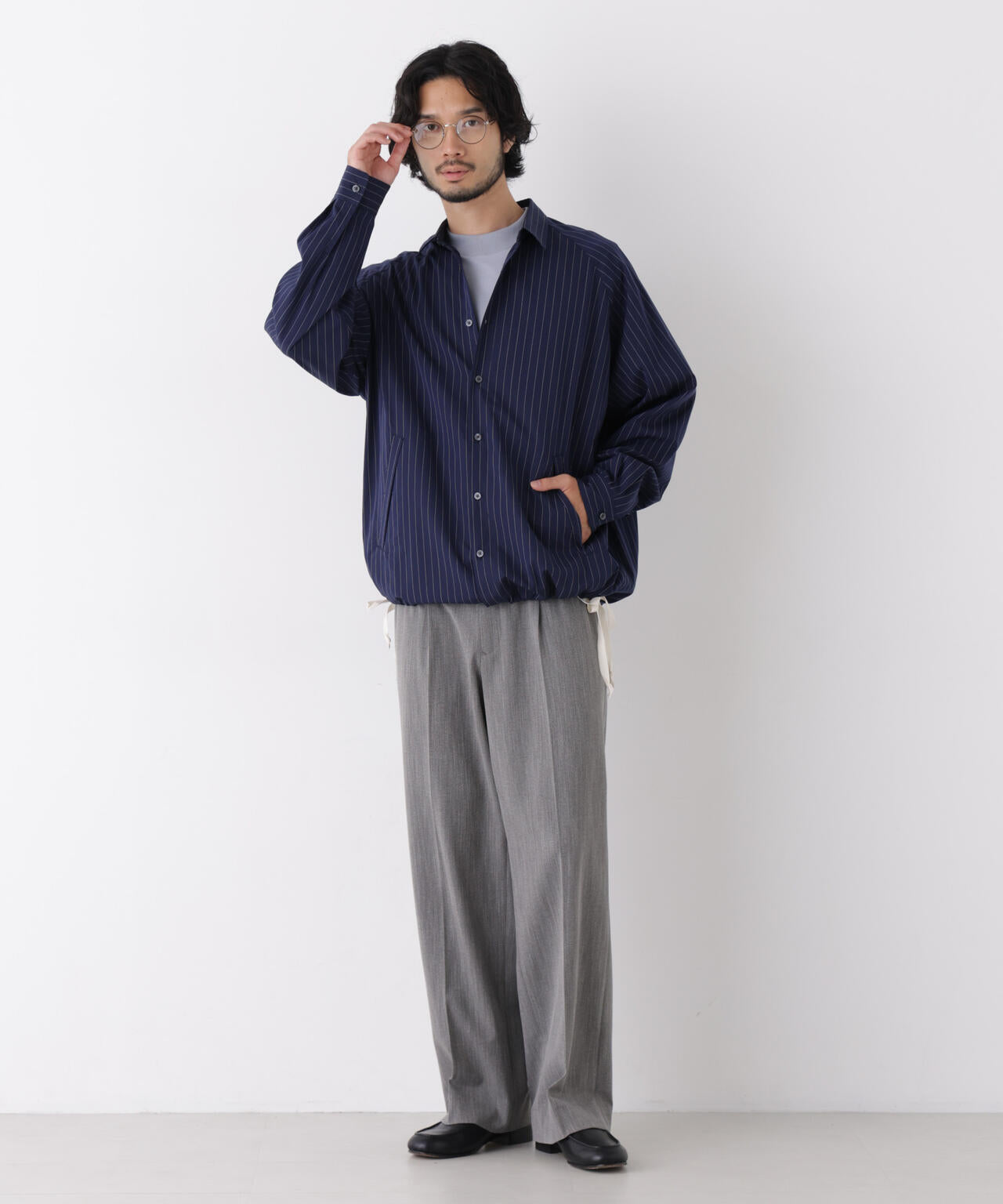 「OtoNANO」2WAYコーチシャツ スーピマコットンタイプライター/ストライプ 6686220226