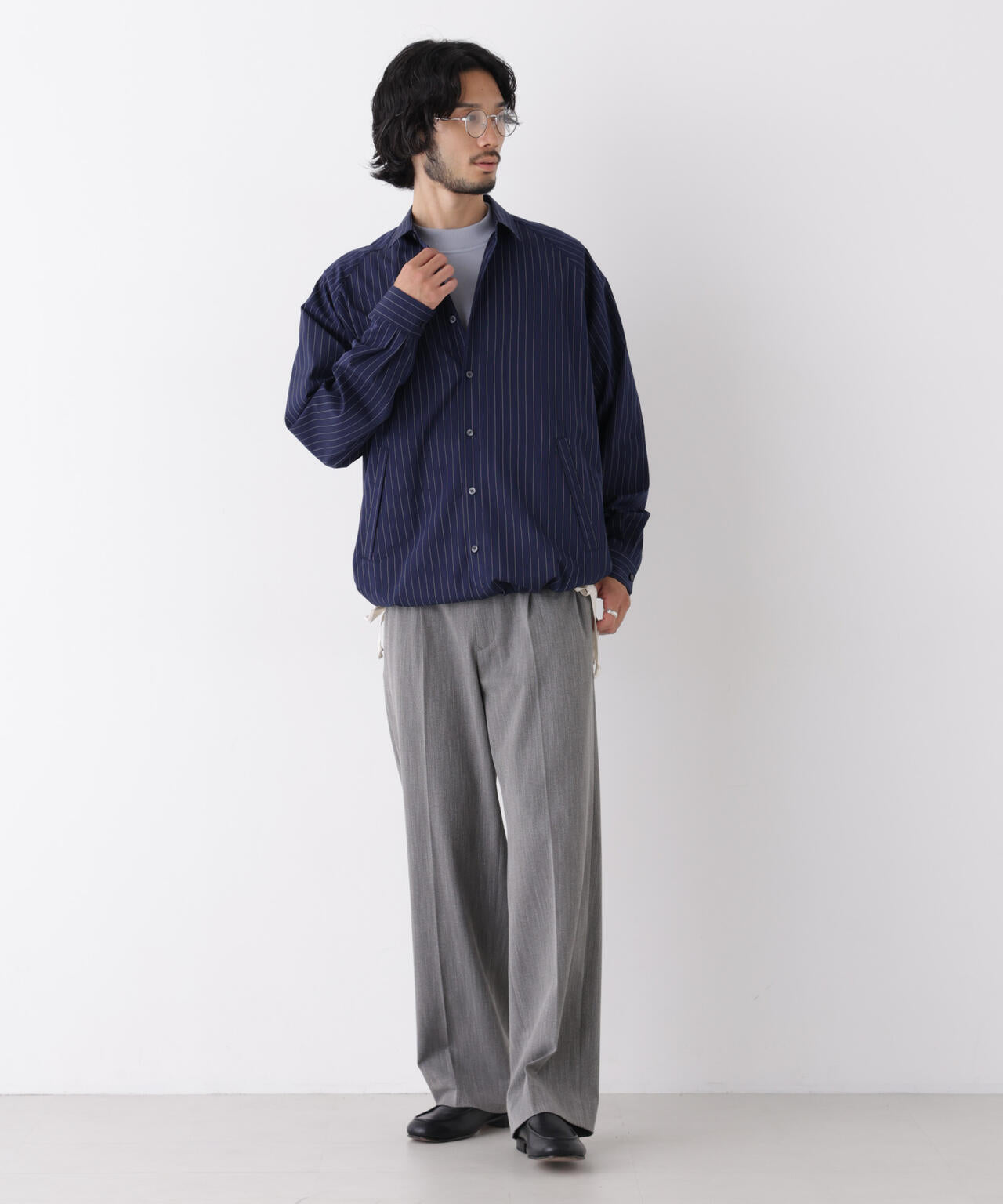 「OtoNANO」2WAYコーチシャツ スーピマコットンタイプライター/ストライプ 6686220226