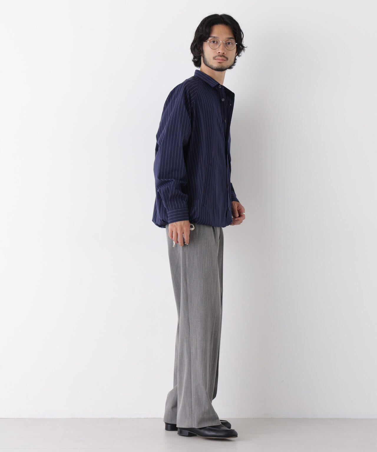 「OtoNANO」2WAYコーチシャツ スーピマコットンタイプライター/ストライプ 6686220226