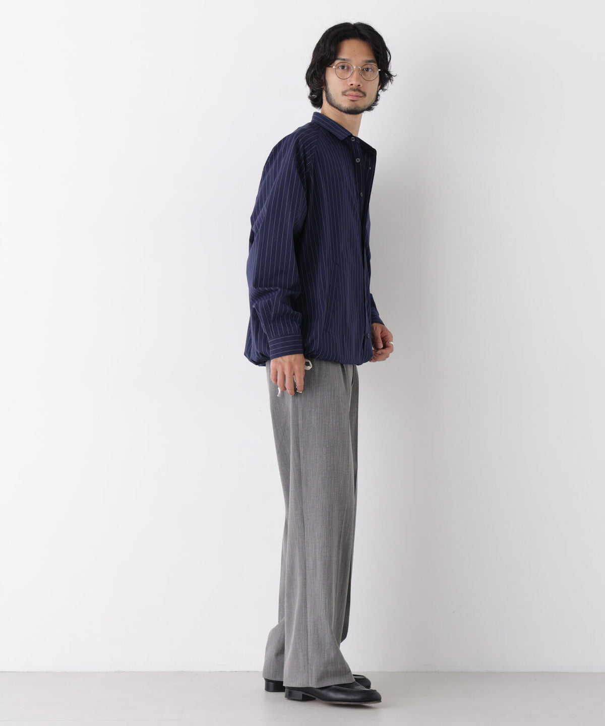 「OtoNANO」2WAYコーチシャツ スーピマコットンタイプライター/ストライプ 6686220226