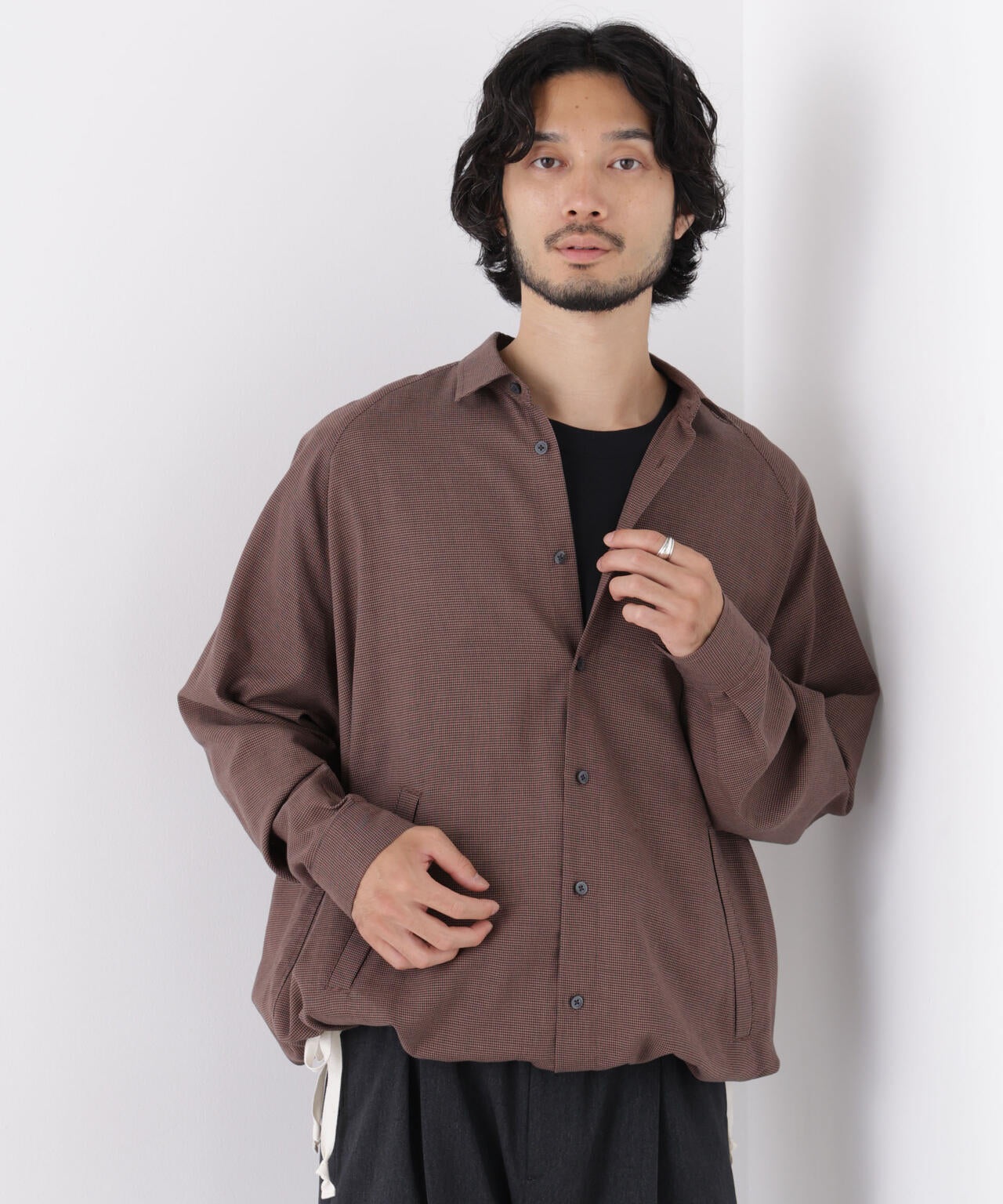 「OtoNANO」2WAYコーチシャツ コットンウールボイル/チェック 6686220227