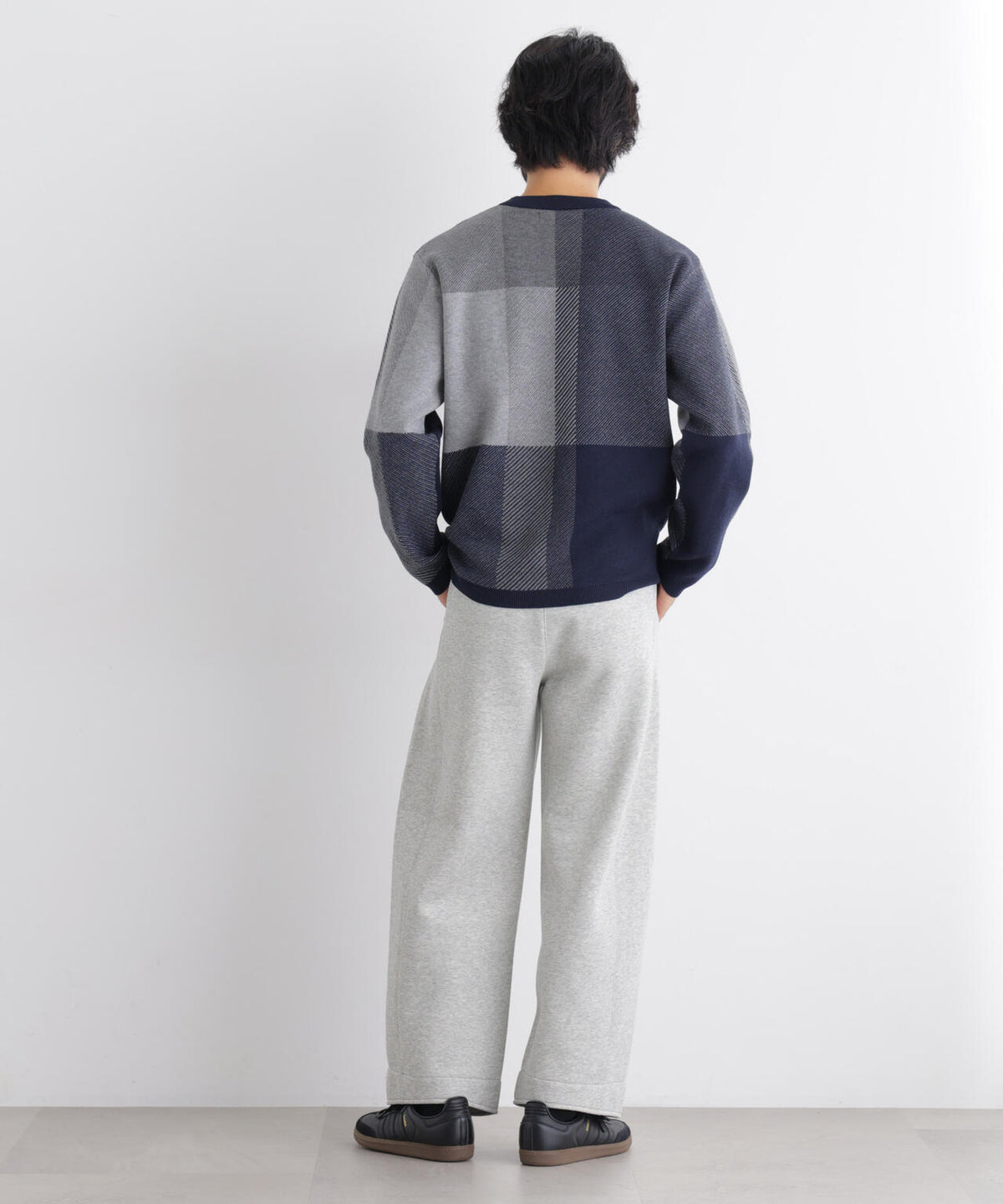 ブロックチェッククルーネックニット 6686222217