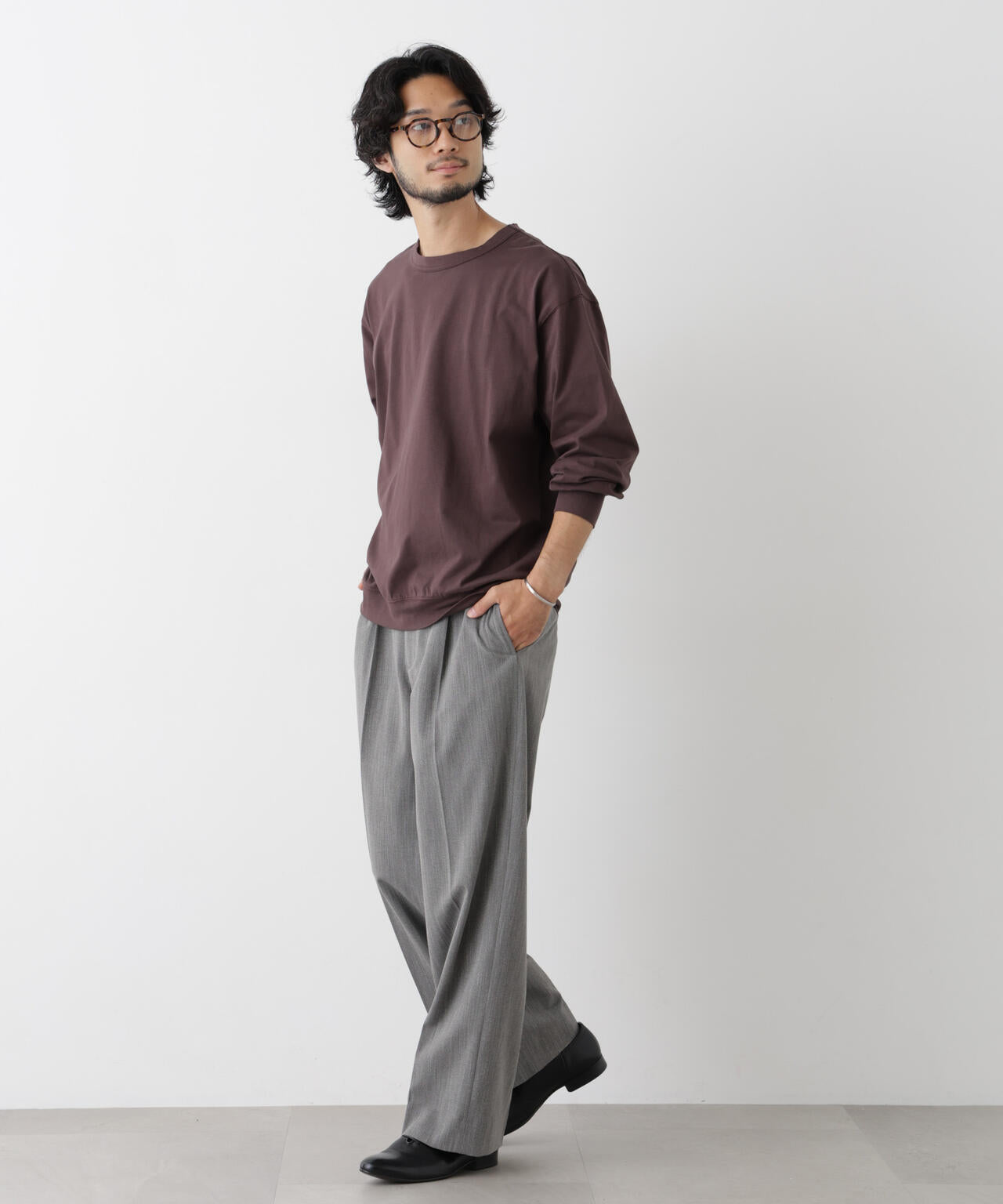 ソフトメランジクルーネックTシャツ 長袖 6686223215