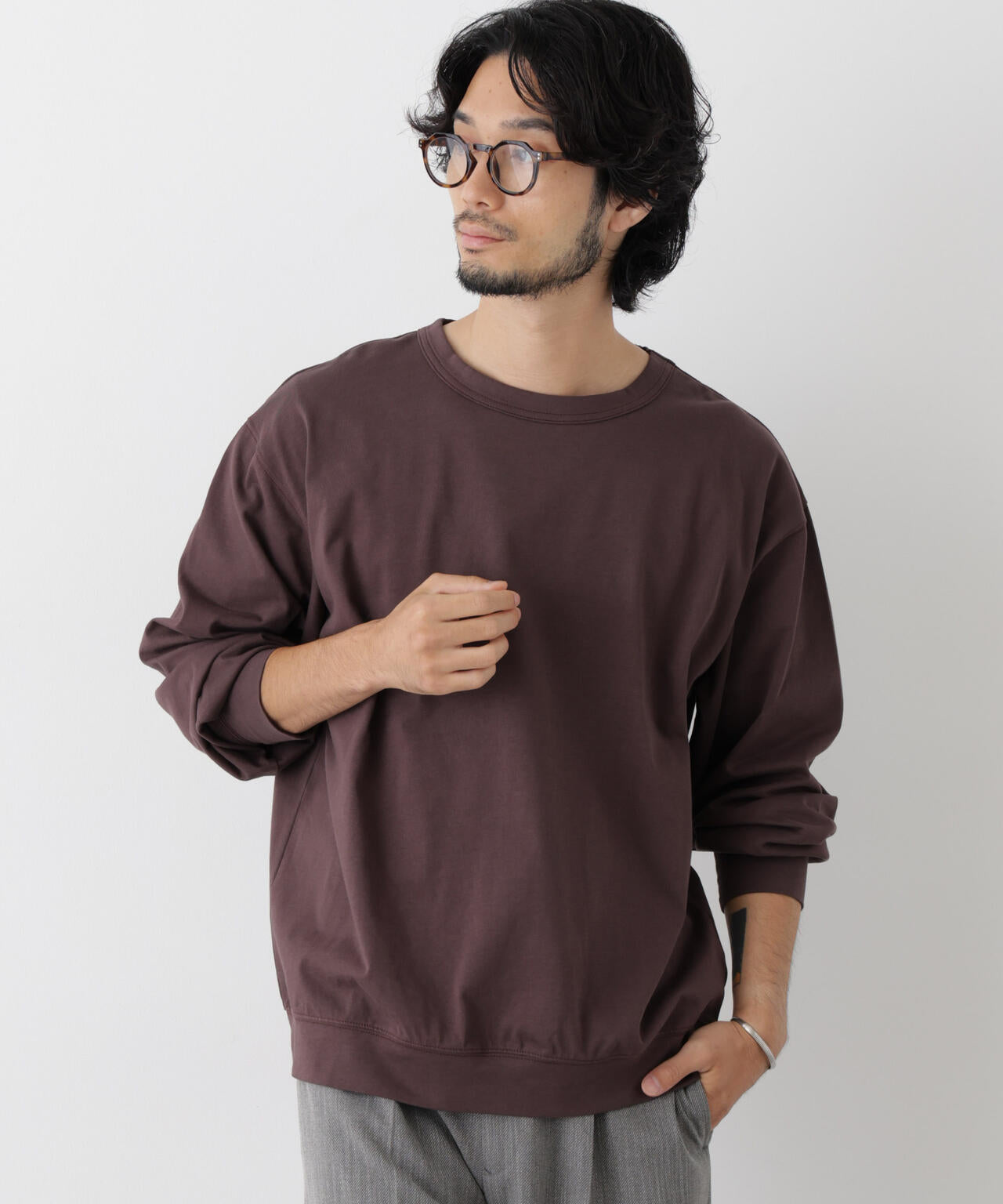 ソフトメランジクルーネックTシャツ 長袖 6686223215