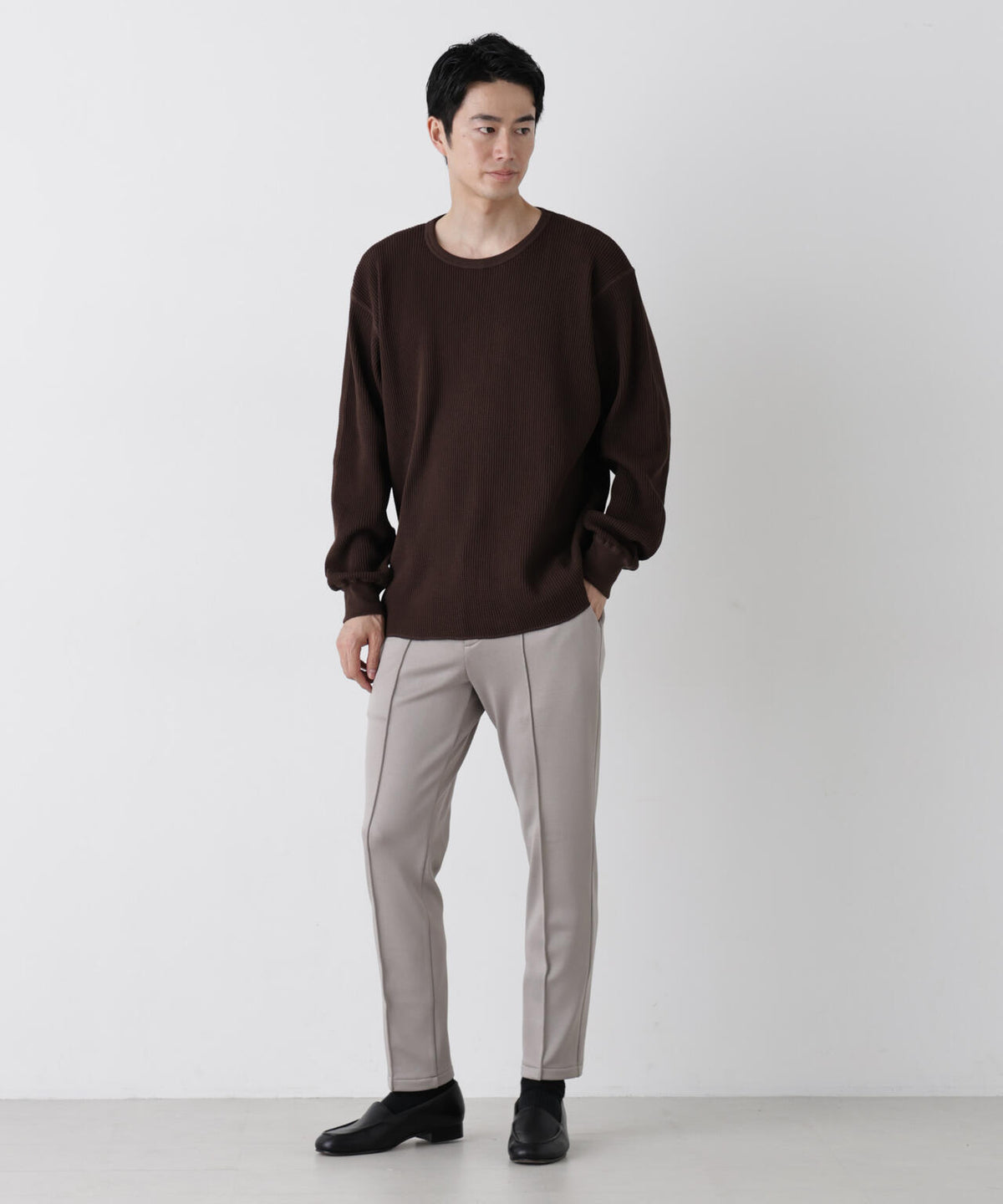ヘヴィーワッフルクルーネックTシャツ 長袖 6686223229