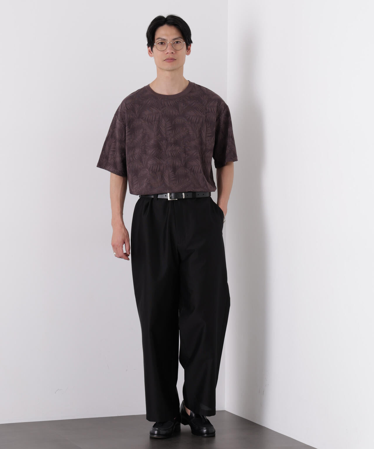 リンクスジャガードリーフ柄Tシャツ 6686224204