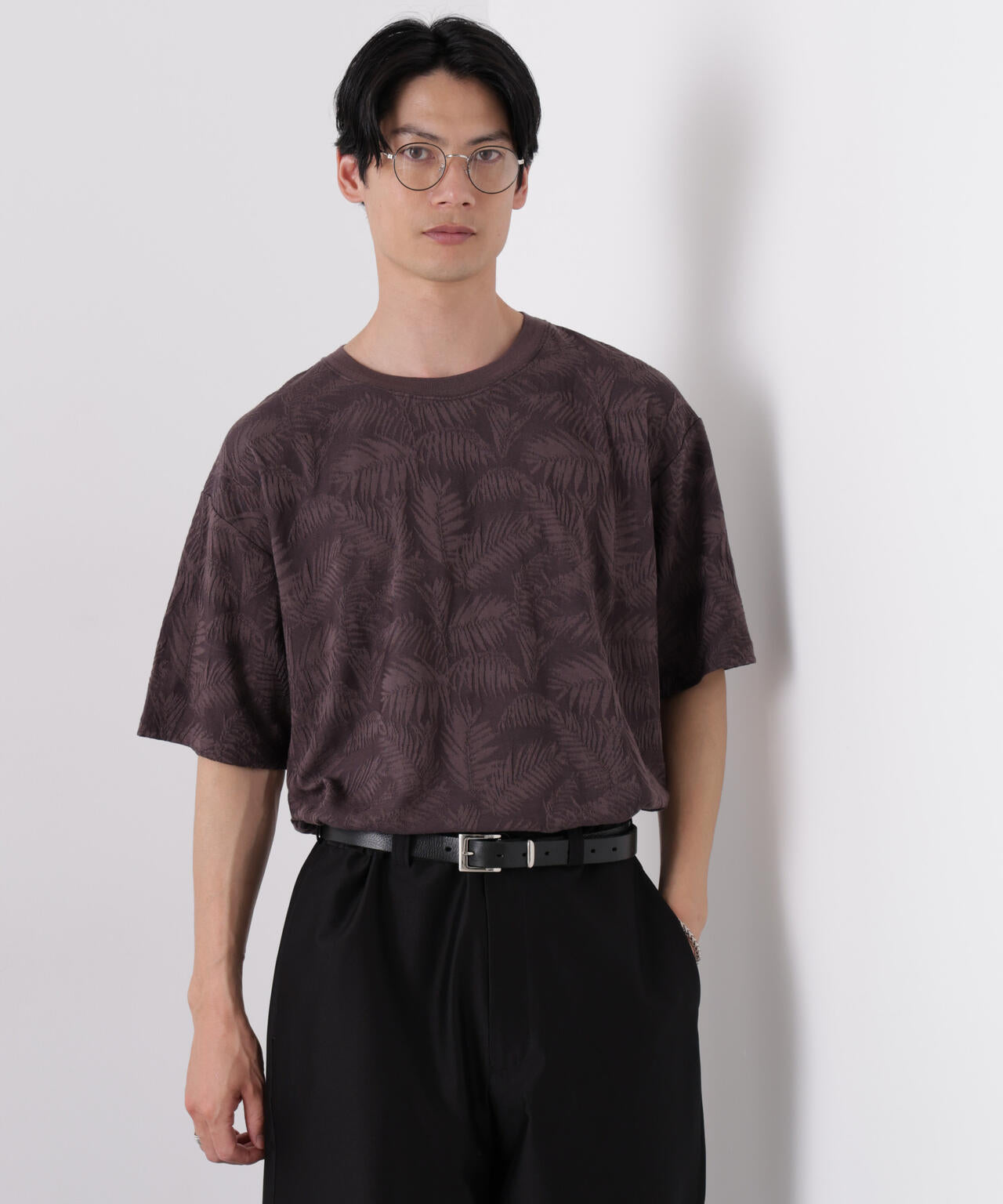 リンクスジャガードリーフ柄Tシャツ 6686224204