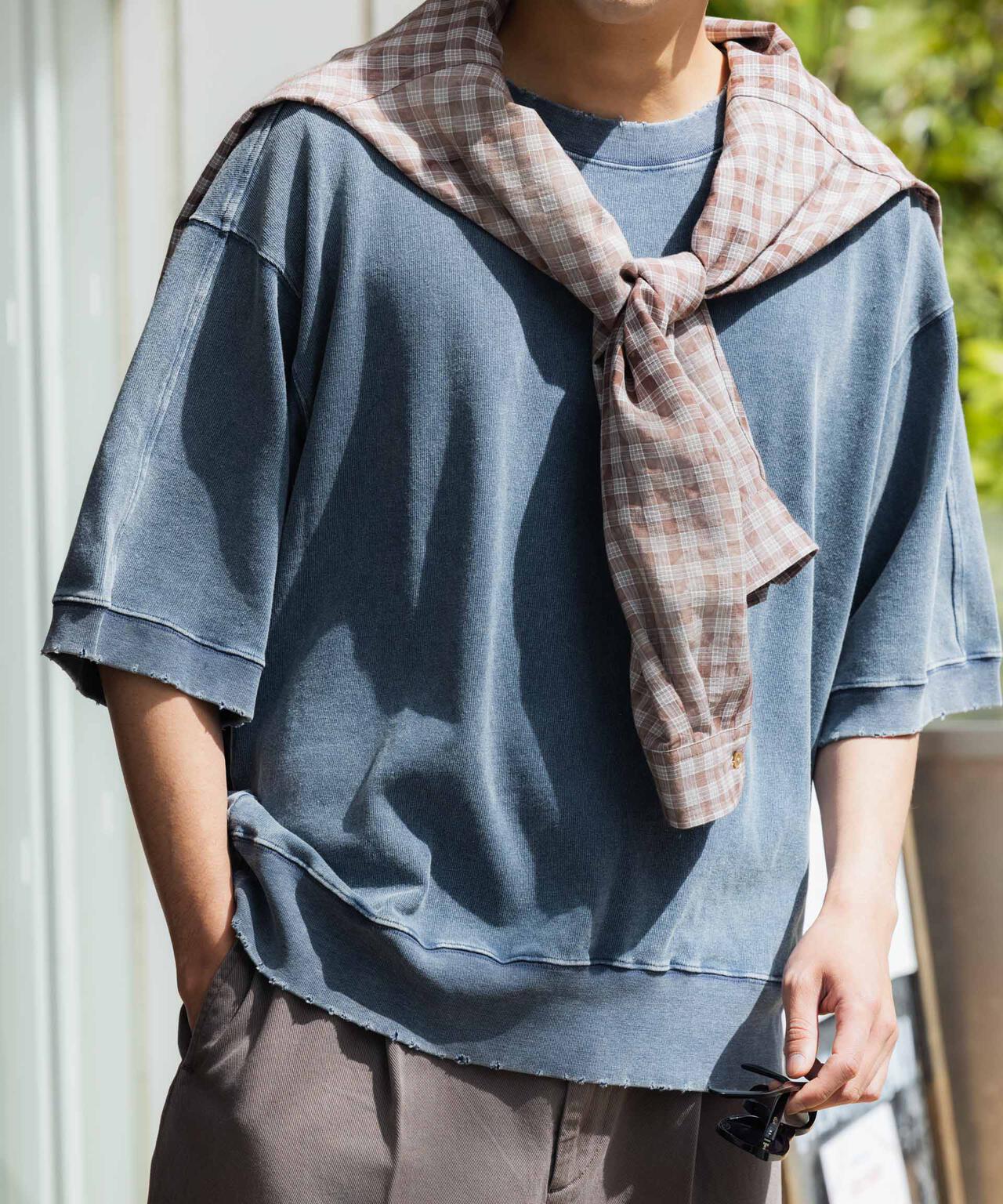ケミカル加工袖線切替えTシャツ