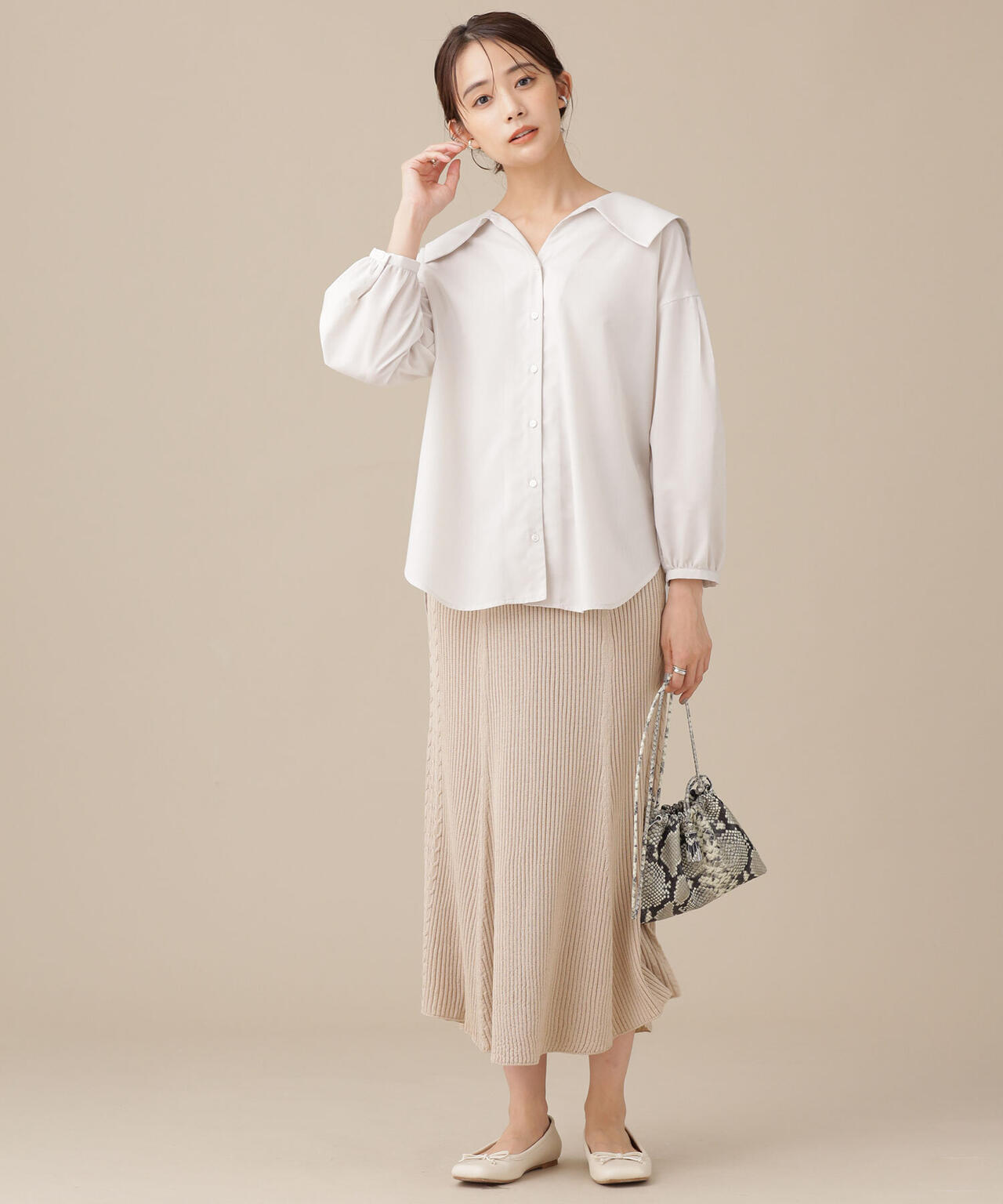 毛玉レスニット リブケーブルフレアスカート 6691230001