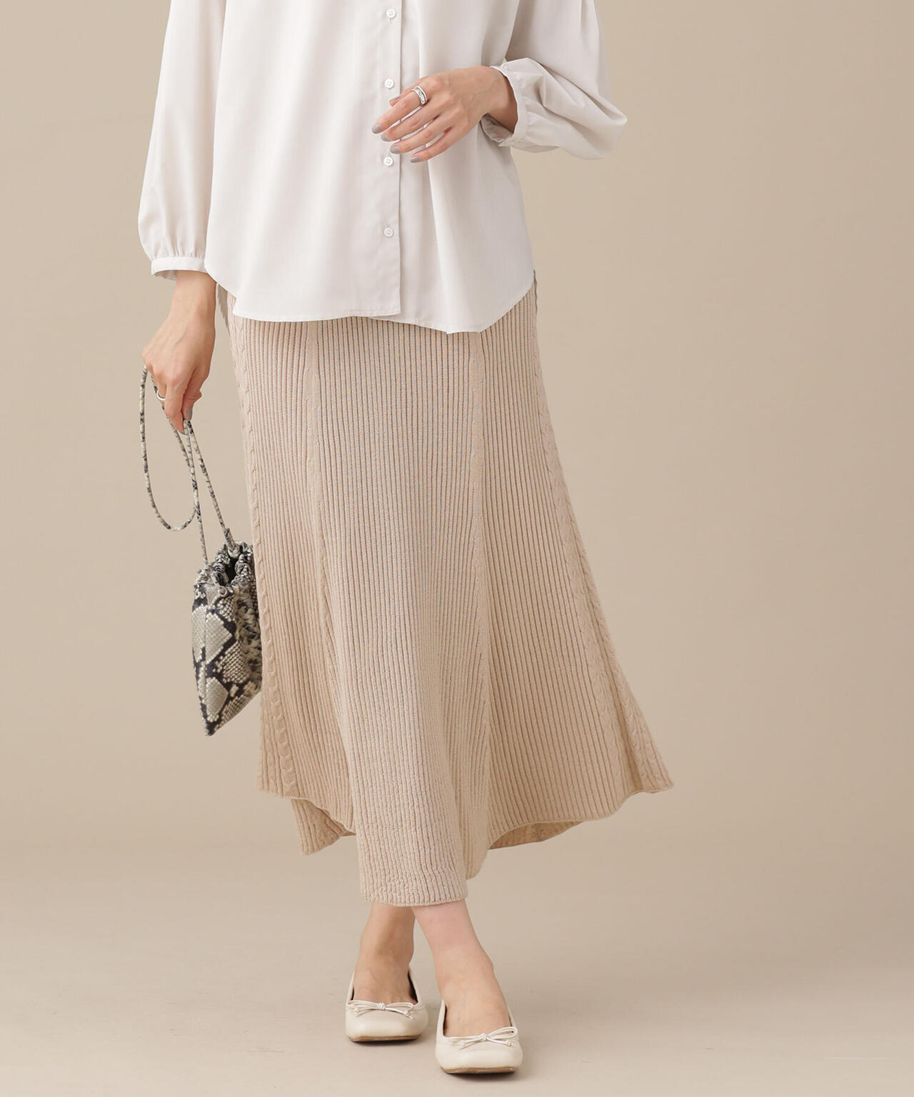 毛玉レスニット リブケーブルフレアスカート 6691230001