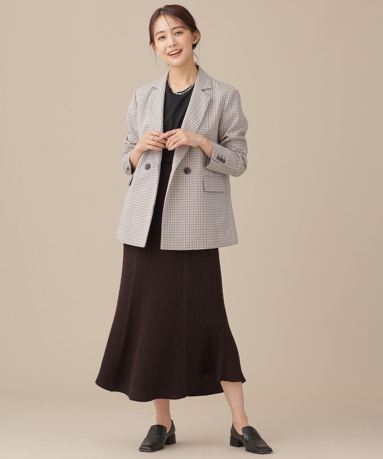 毛玉レスニット リブケーブルフレアスカート 6691230001