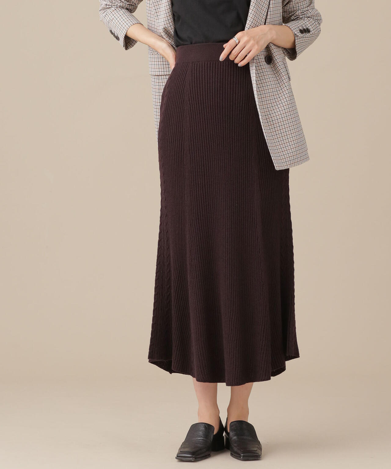 毛玉レスニット リブケーブルフレアスカート 6691230001