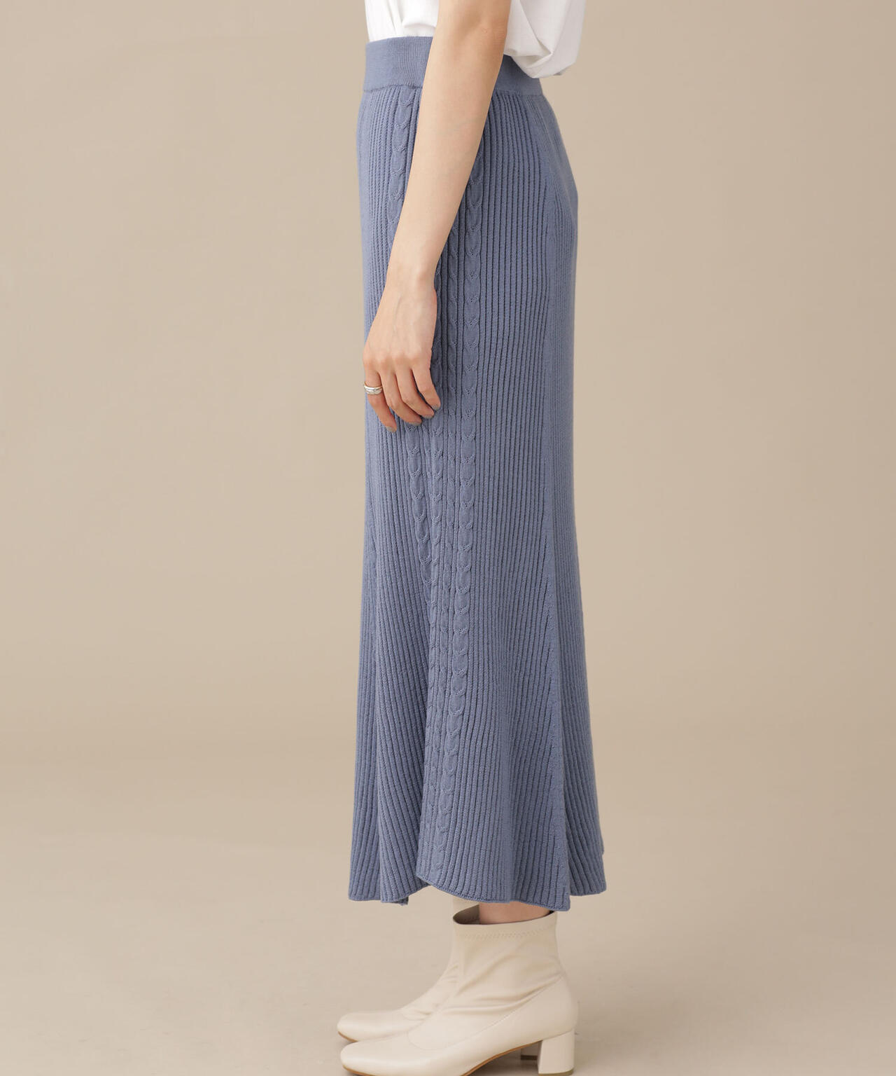 毛玉レスニット リブケーブルフレアスカート 6691230001