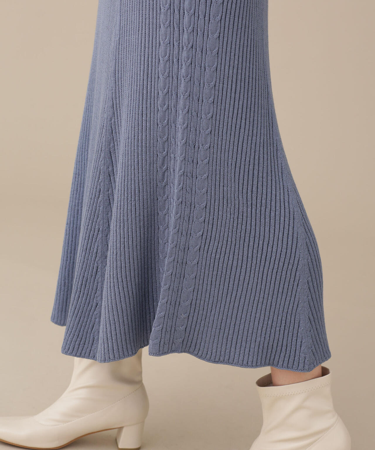 毛玉レスニット リブケーブルフレアスカート 6691230001