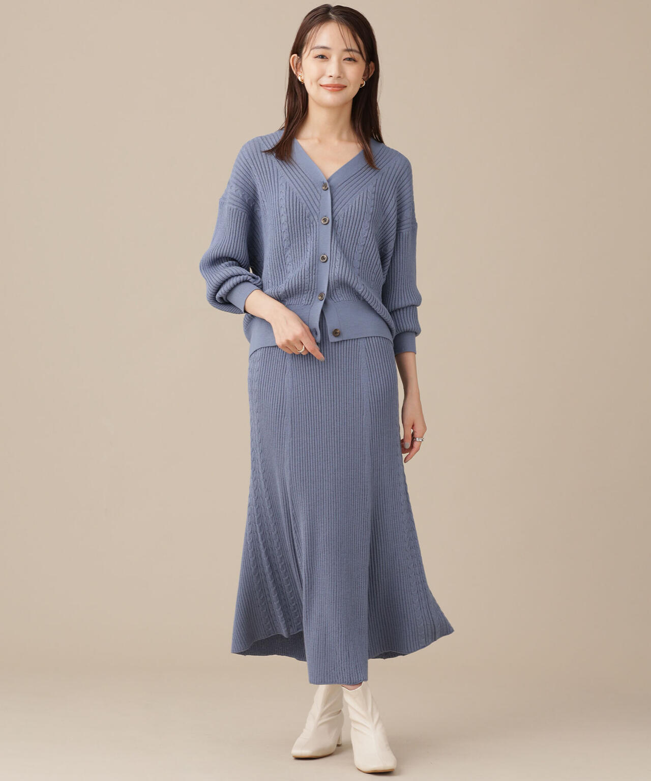 毛玉レスニット リブケーブルフレアスカート 6691230001