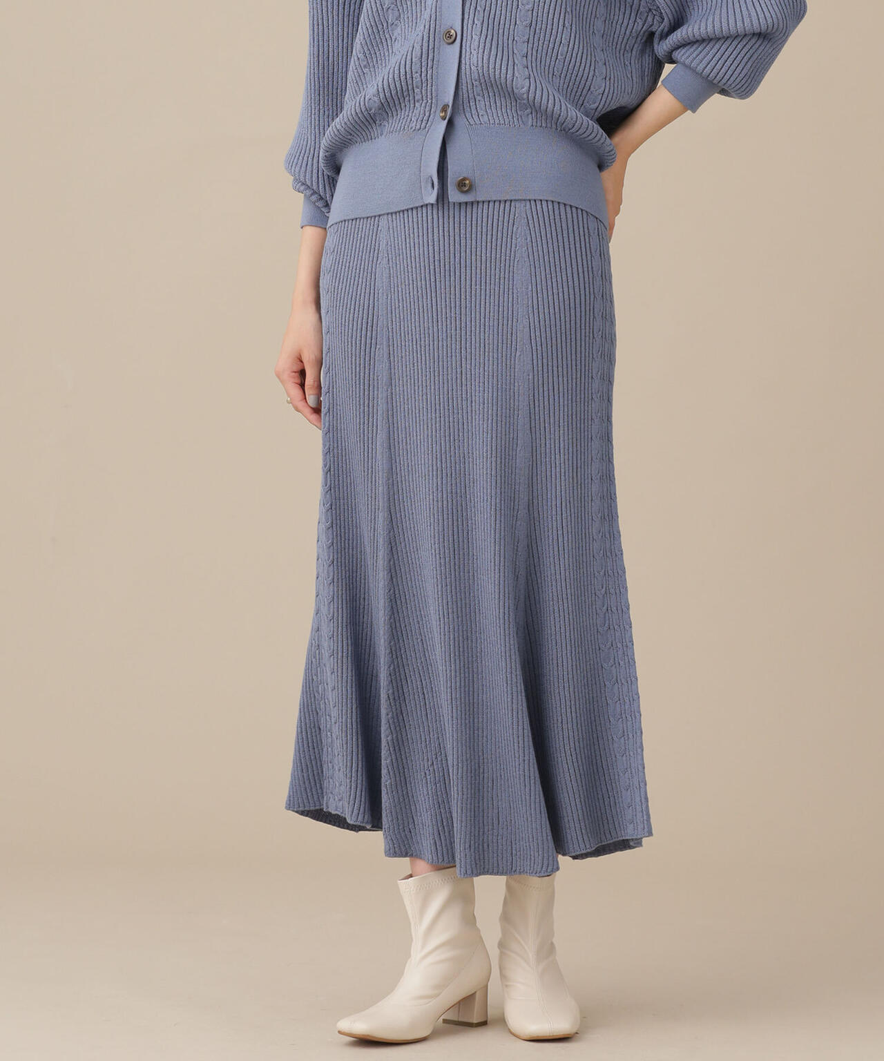 毛玉レスニット リブケーブルフレアスカート 6691230001