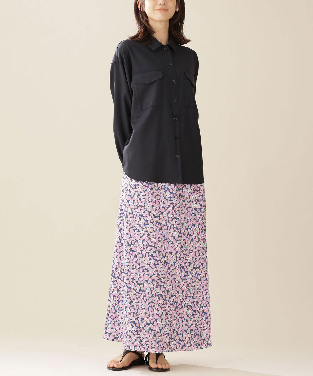 モザイクフラワープリントナロースカート 6692130310