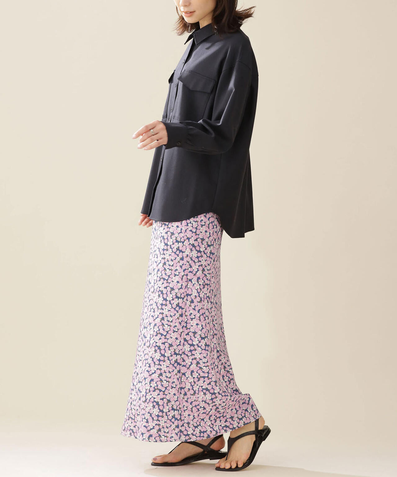 モザイクフラワープリントナロースカート 6692130310