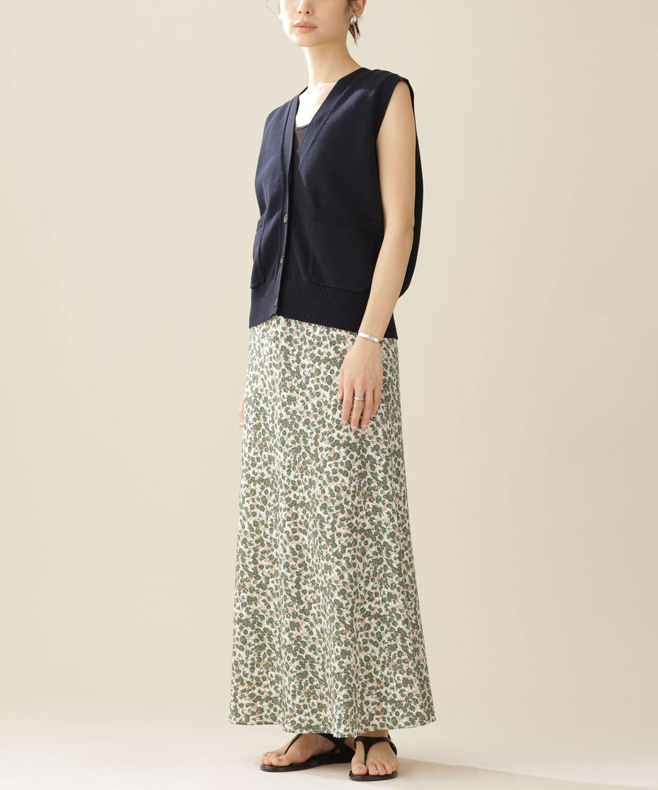 モザイクフラワープリントナロースカート 6692130310