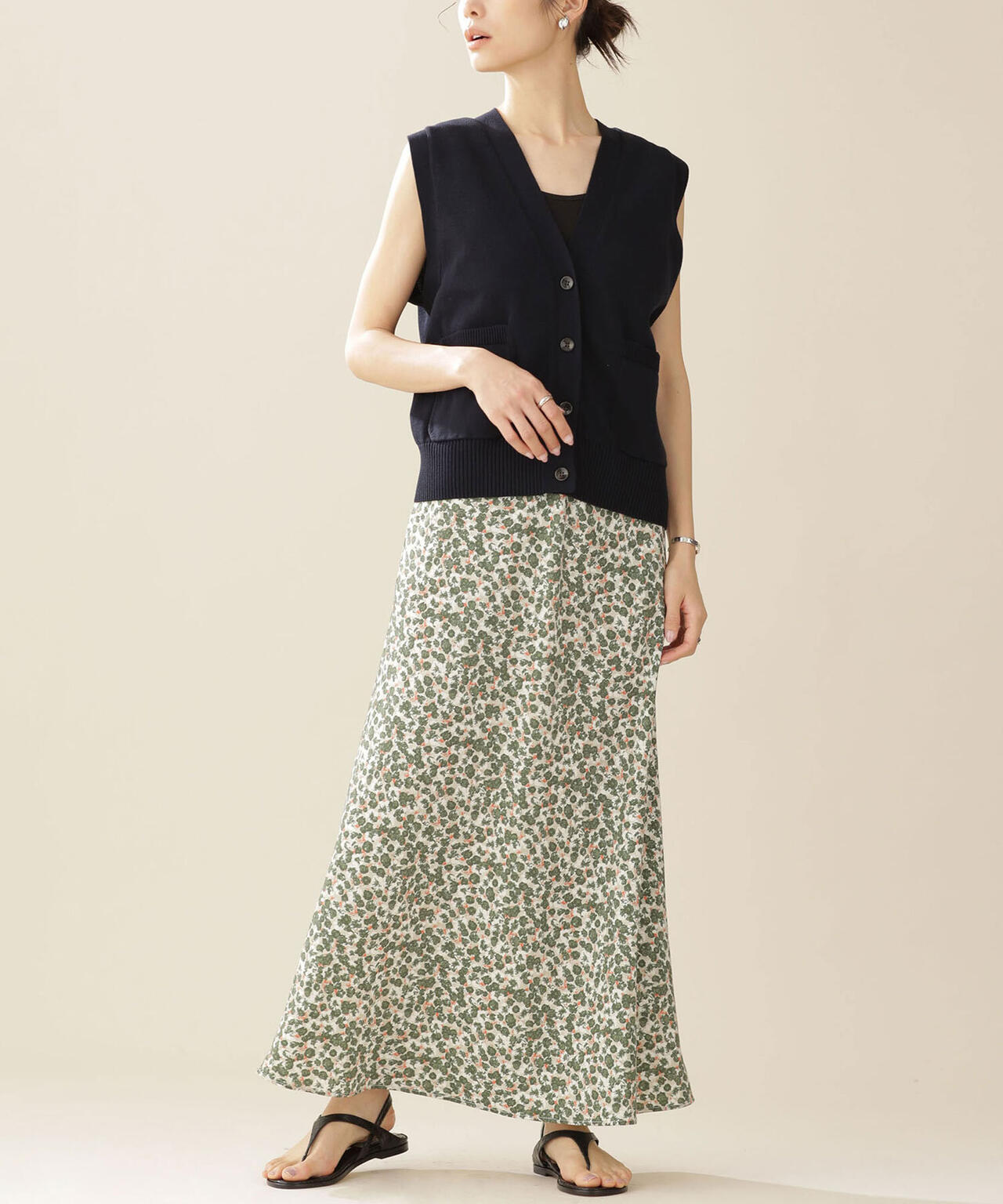 モザイクフラワープリントナロースカート 6692130310