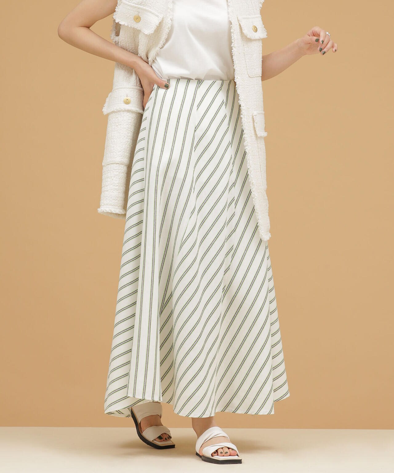 LB.03/ストライプエスカルゴ切り替えフレアスカート 6692230303