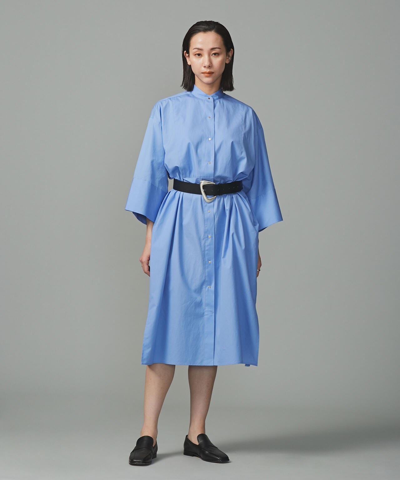 【美品】TICCA シャツワンピース スタンドカラー 日本製 TICCA ティッカ スタンドカラー ワンピース