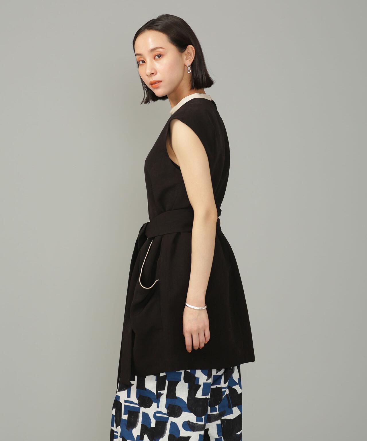 スラブワッシャー 配色トリミングミニワンピース 6693119315