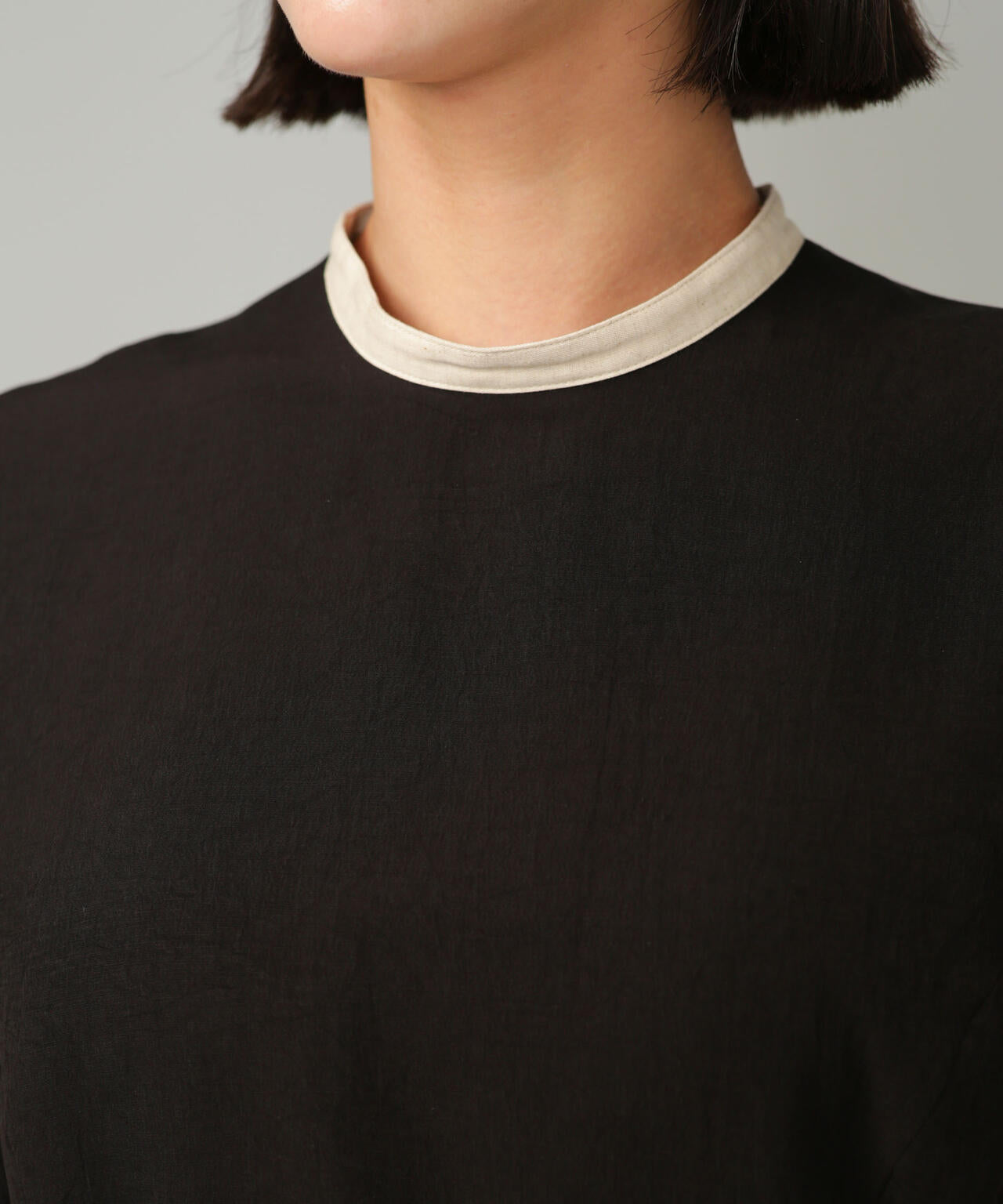 スラブワッシャー 配色トリミングミニワンピース 6693119315