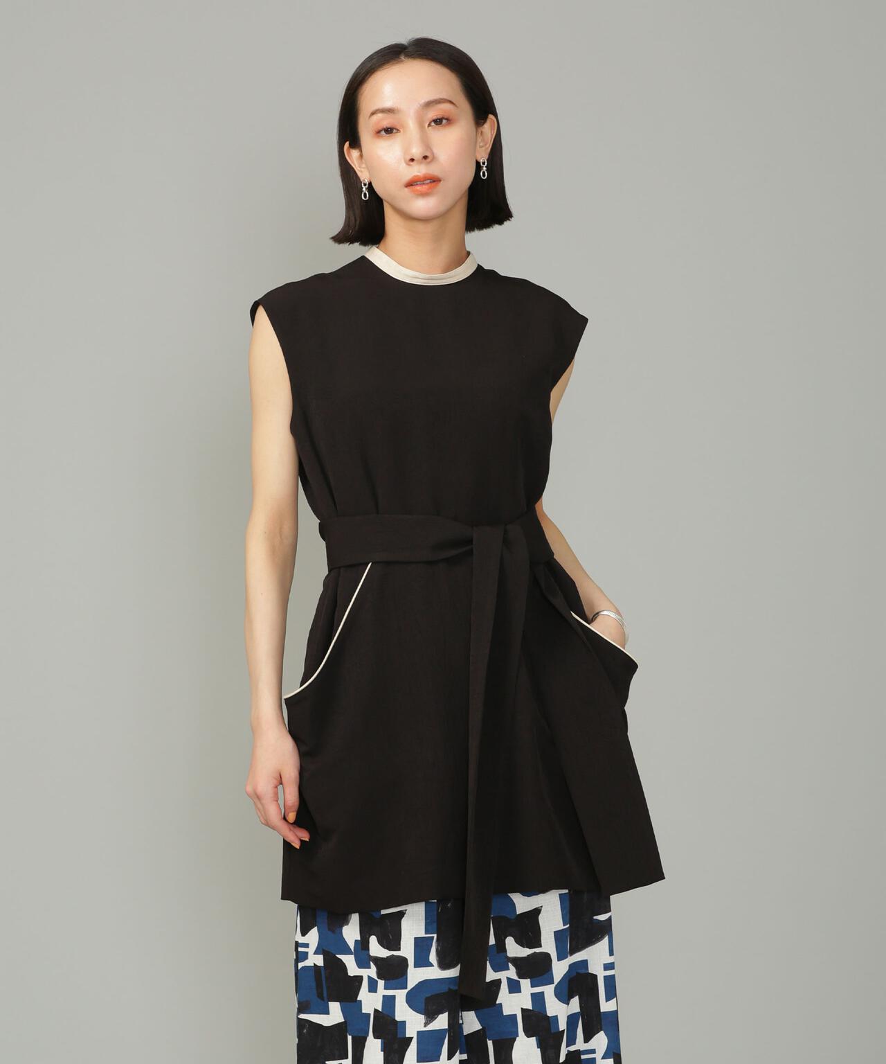 スラブワッシャー 配色トリミングミニワンピース 6693119315