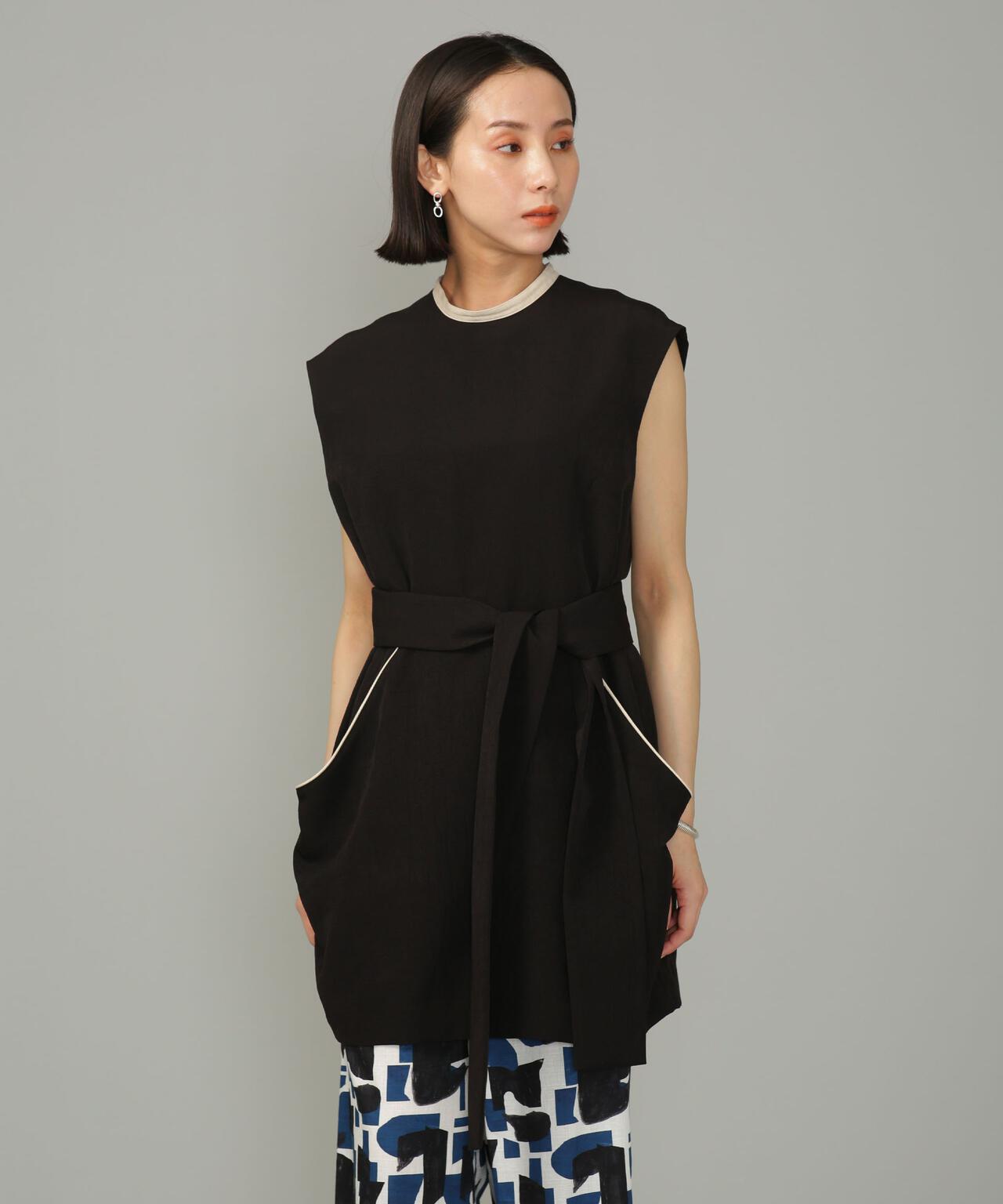 スラブワッシャー 配色トリミングミニワンピース 6693119315