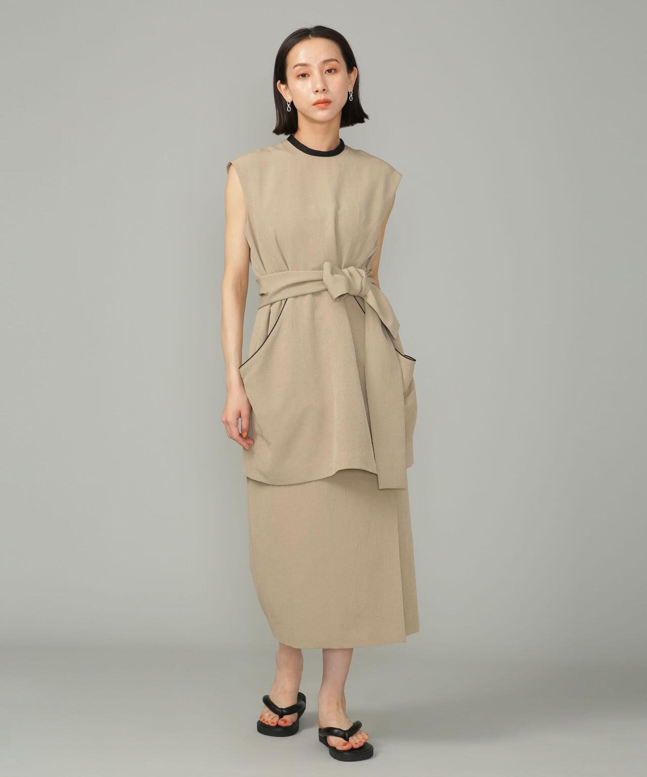 スラブワッシャー 配色トリミングミニワンピース 6693119315