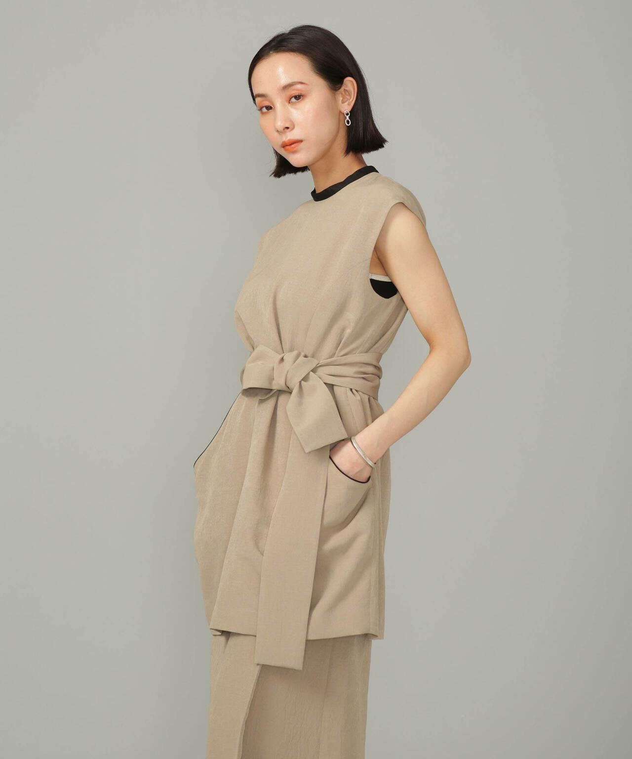 スラブワッシャー 配色トリミングミニワンピース 6693119315