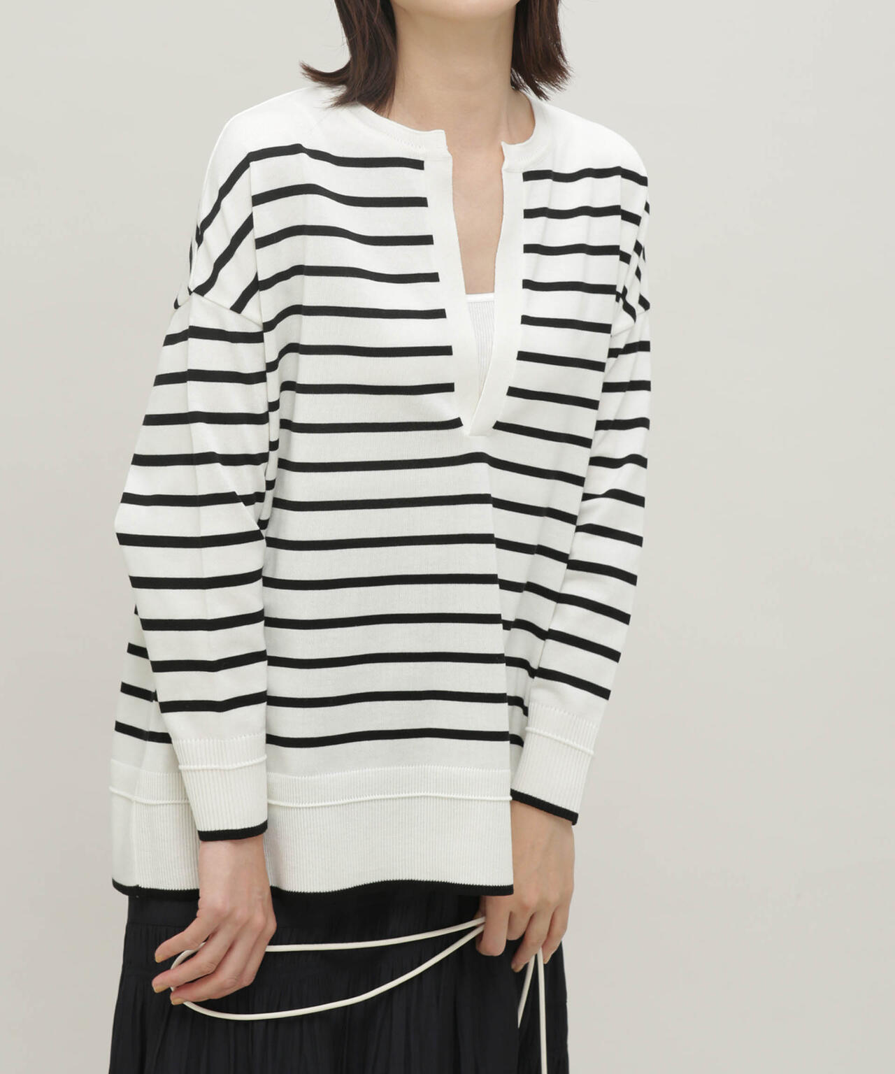 LB.03/思いきり洗えるニット スキッパーボーダープルオーバー 6693122304