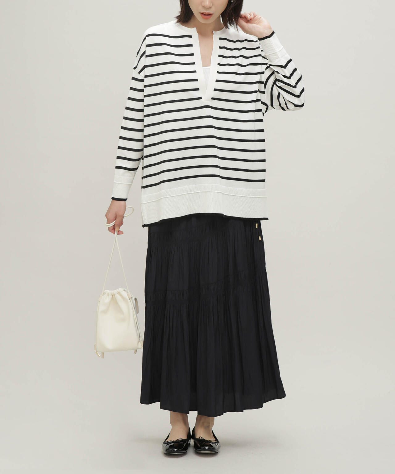 LB.03/思いきり洗えるニット スキッパーボーダープルオーバー 6693122304