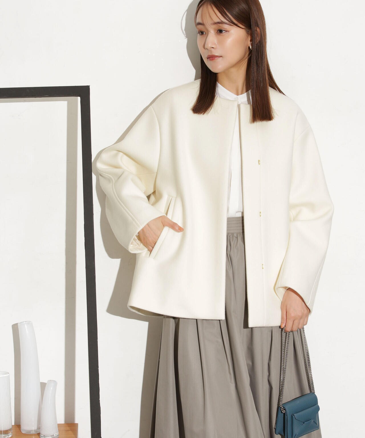 ハミルトンラムズウールノーカラーショートコート 6693211307