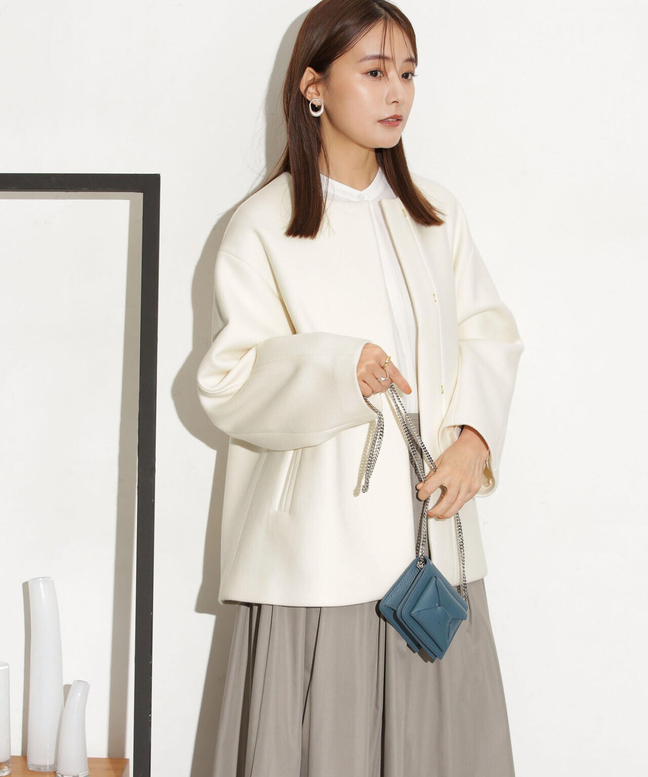 ハミルトンラムズウールノーカラーショートコート 6693211307