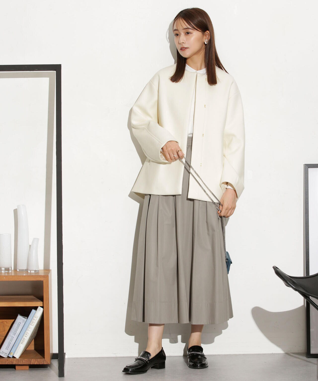 ハミルトンラムズウールノーカラーショートコート 6693211307