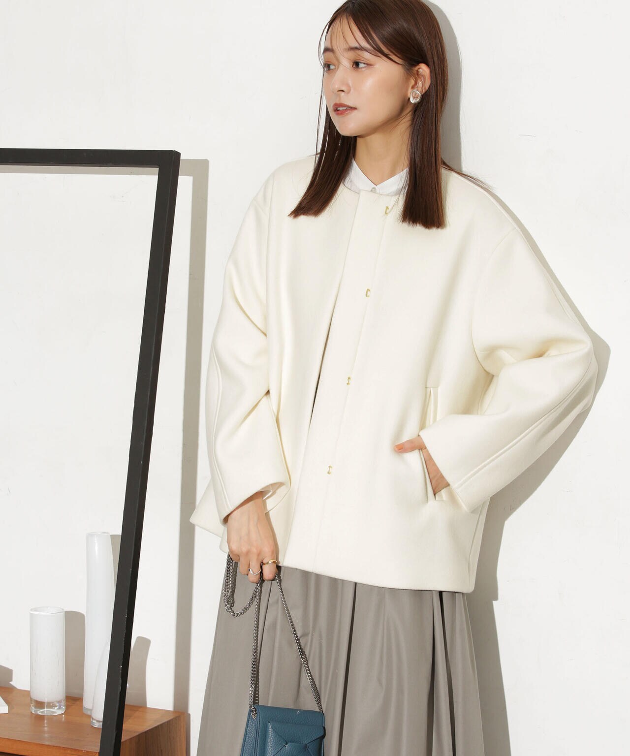 ハミルトンラムズウールノーカラーショートコート 6693211307