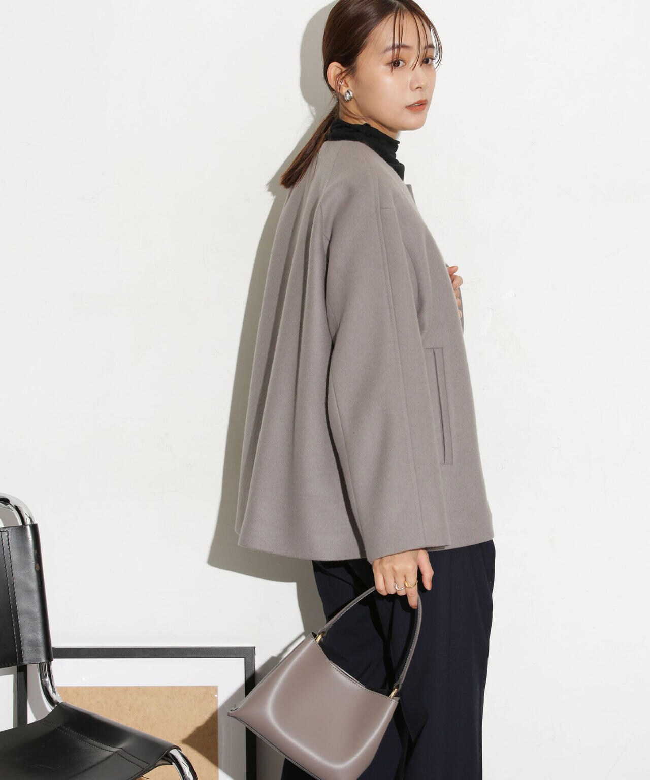 ハミルトンラムズウールノーカラーショートコート 6693211307