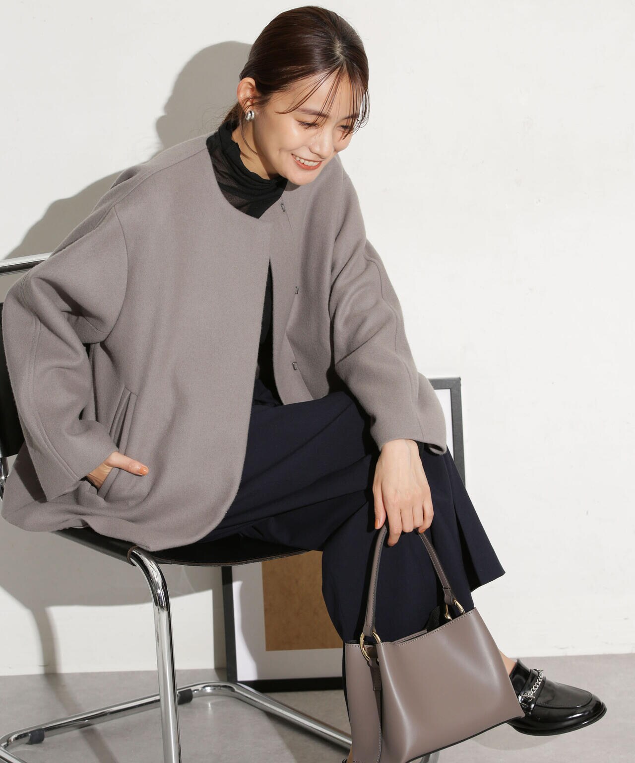 ハミルトンラムズウールノーカラーショートコート 6693211307